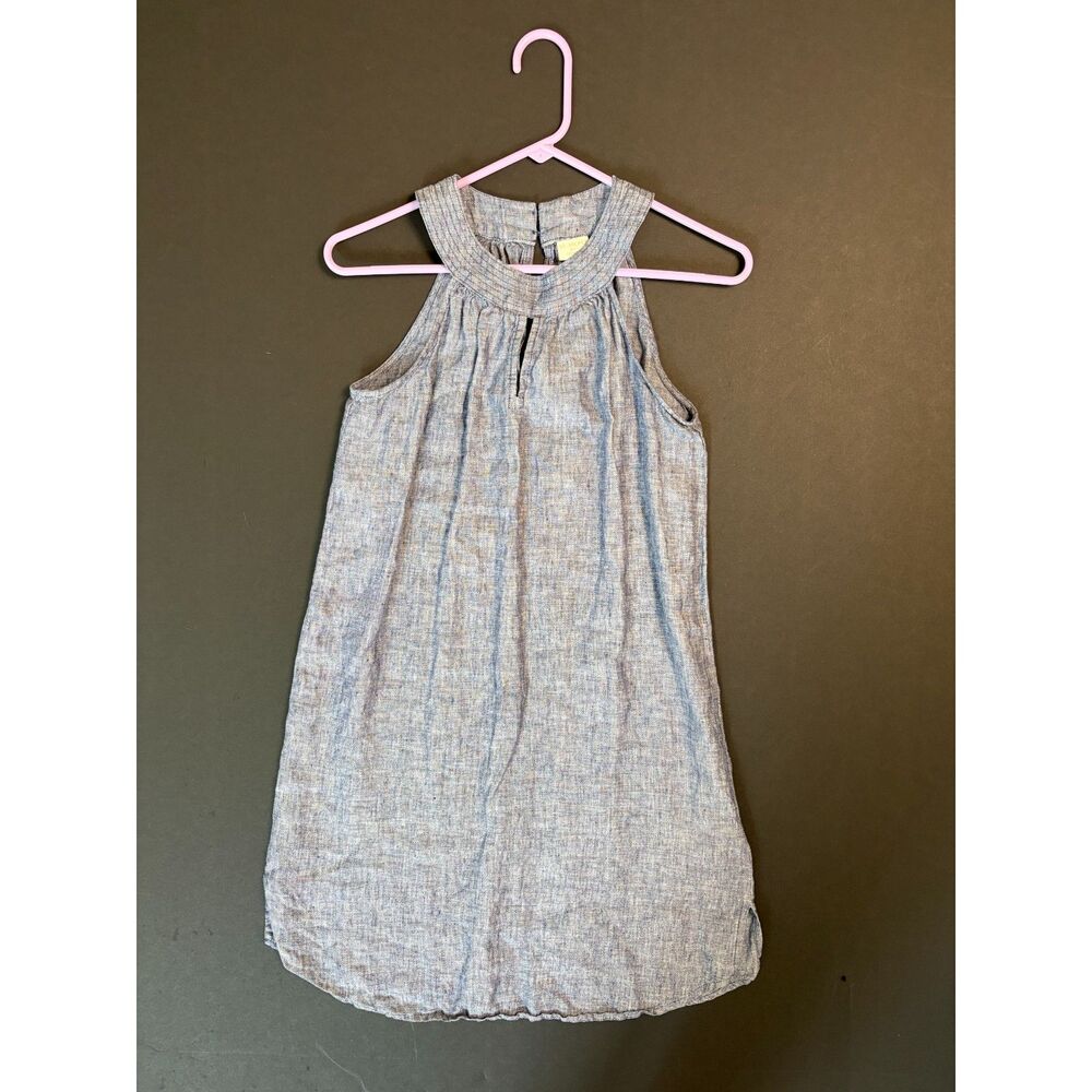 St Tropez West 100% Linen Halter Dress XS Blue Chambray European Summer Coastal